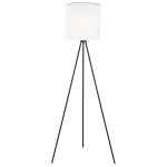 Elegancka prosta lampa stojąca podłogowa hotelowa czarna stal biały tkaninowy abażur trójnóg HILARY 4084
