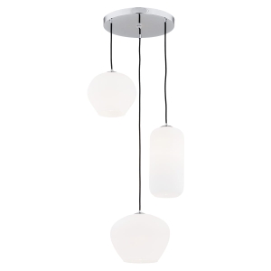 Szklana lampa wisząca biała szkło mleczne 3 klosze różne formy wysokości KALIMERA 1430