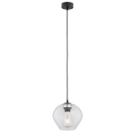 Prosta szklana lampa wisząca przezroczysty klosz kulista czarny przewód KALIMERA 4041