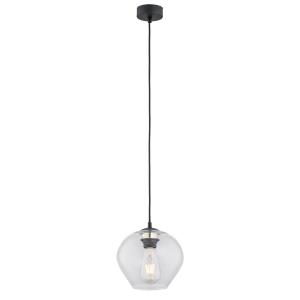 Prosta szklana lampa wisząca przezroczysty klosz kulista czarny przewód KALIMERA 4041