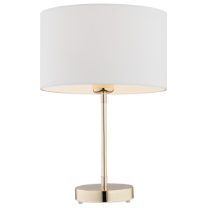 Elegancka prosta lampa stołowa złota z białym okrągłym abażurem KARIN 4301