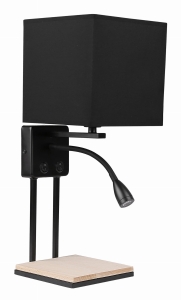 Theo lampa kinkiet czarny 1x40w e14 + 2w led abażur czarny z włącznikami