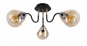 Unica lampa sufitowa czarny+złoty 3x40w e27 klosz dymiony