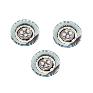 ZESTAW TRZECH OPRAW SS-23 CH/TR+WH GU10 50W+LED SMD 230V BIAŁY 2,1W CHROM OPR. STROP. STAŁA OKRĄGŁA SZKŁO TRANSPARENTNE