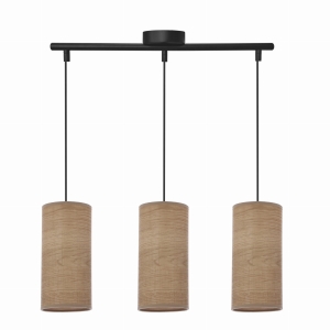 Ballo lampa wisząca czarny 3x60 e27 abażur orzechowy