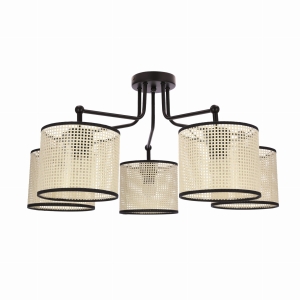TOPI lampa wisząca czarny 5x40W E27 abażur kremowy