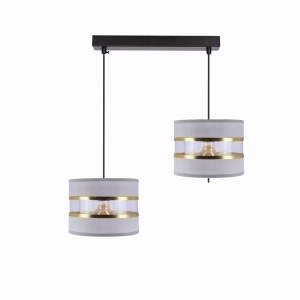 PANDY lampa wisząca czarny 2x40W E27 abażur szary+złoty